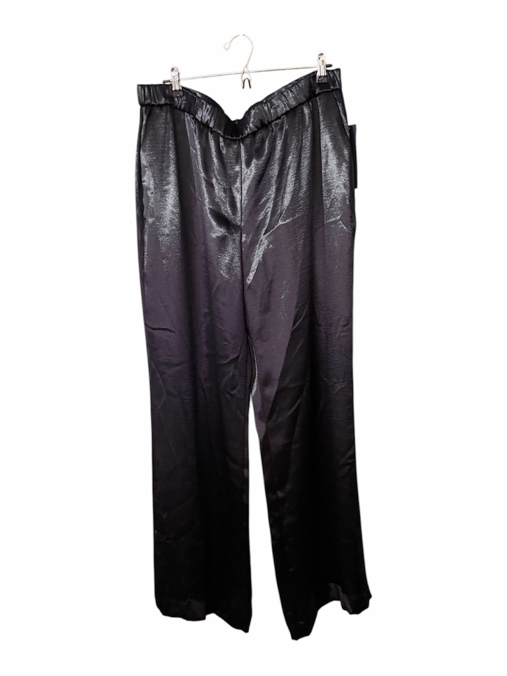 Donna Karan Satin Black Wide-Leg Trousers